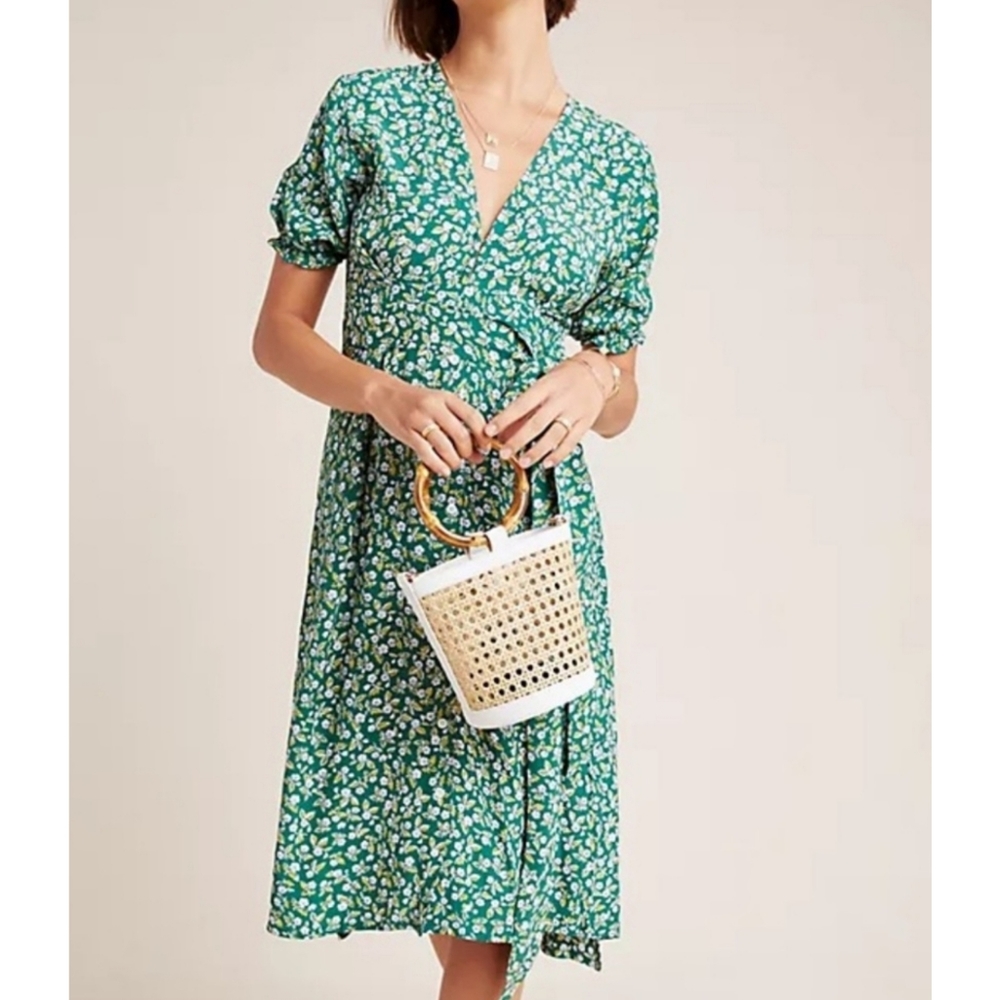 Faithfull The Brand Anthropologie Farah Midi Dress Green Floral 2 - Picture 2 of 13